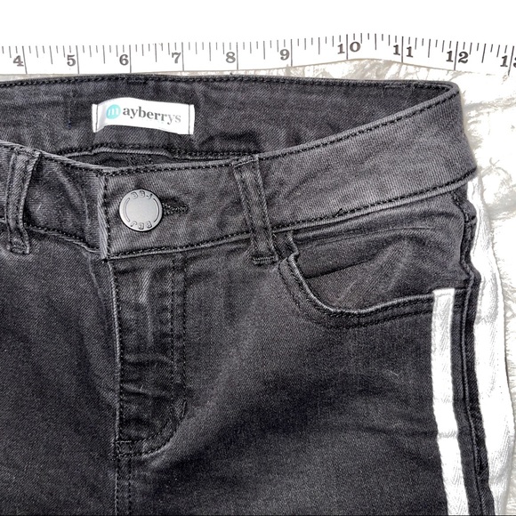 Boutique Ripped Fray Bottom Black & White side stripes Skinnies - Picture 9 of 14